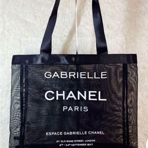 CHANEL Black Gabrielle Mesh Tote with White Logo